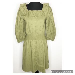 Scotch & Sofa Amsterdam olive green eyelet smocked waist dress size 16 NWT